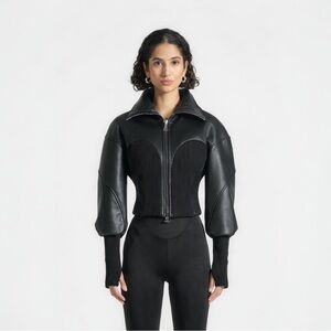 Sz 6 Manier De Voir Black Pebbled PU Leather Contour Jacket NWT $270 MSRP